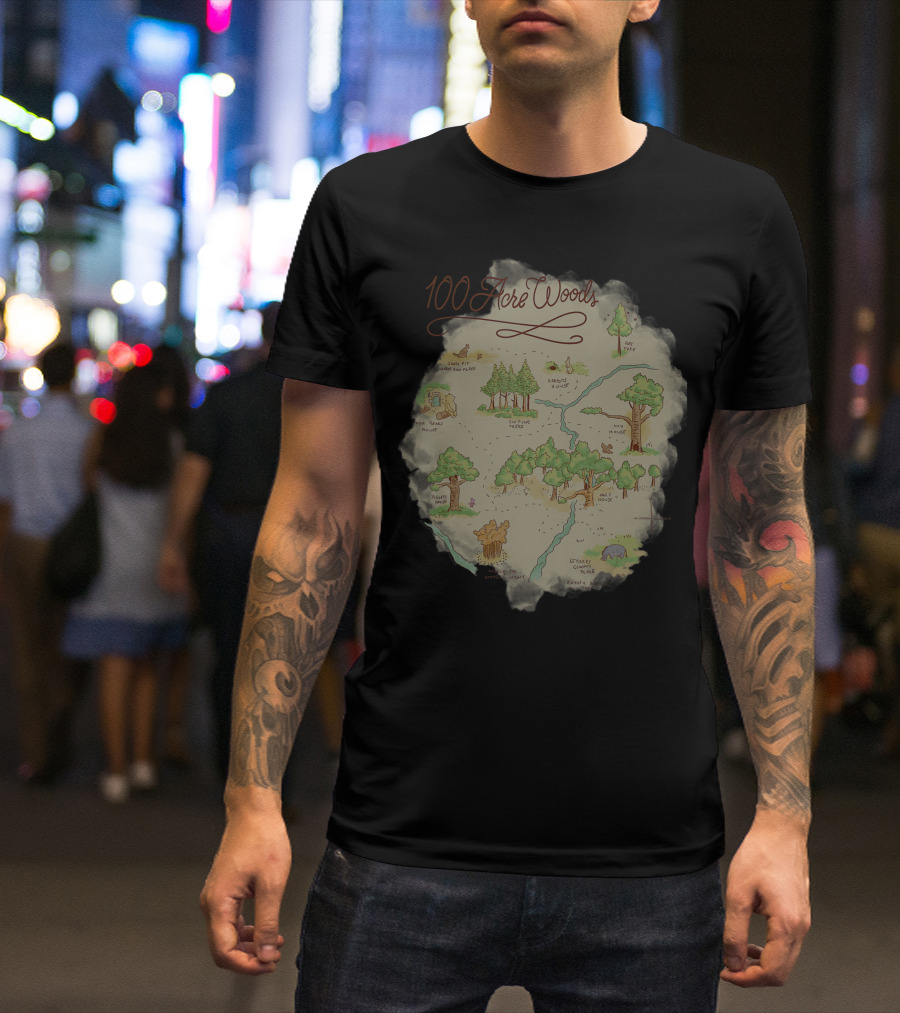 Disney Winnie The Pooh 100 Acre Woods Map With Iconic Locations And Characters T-Shirt