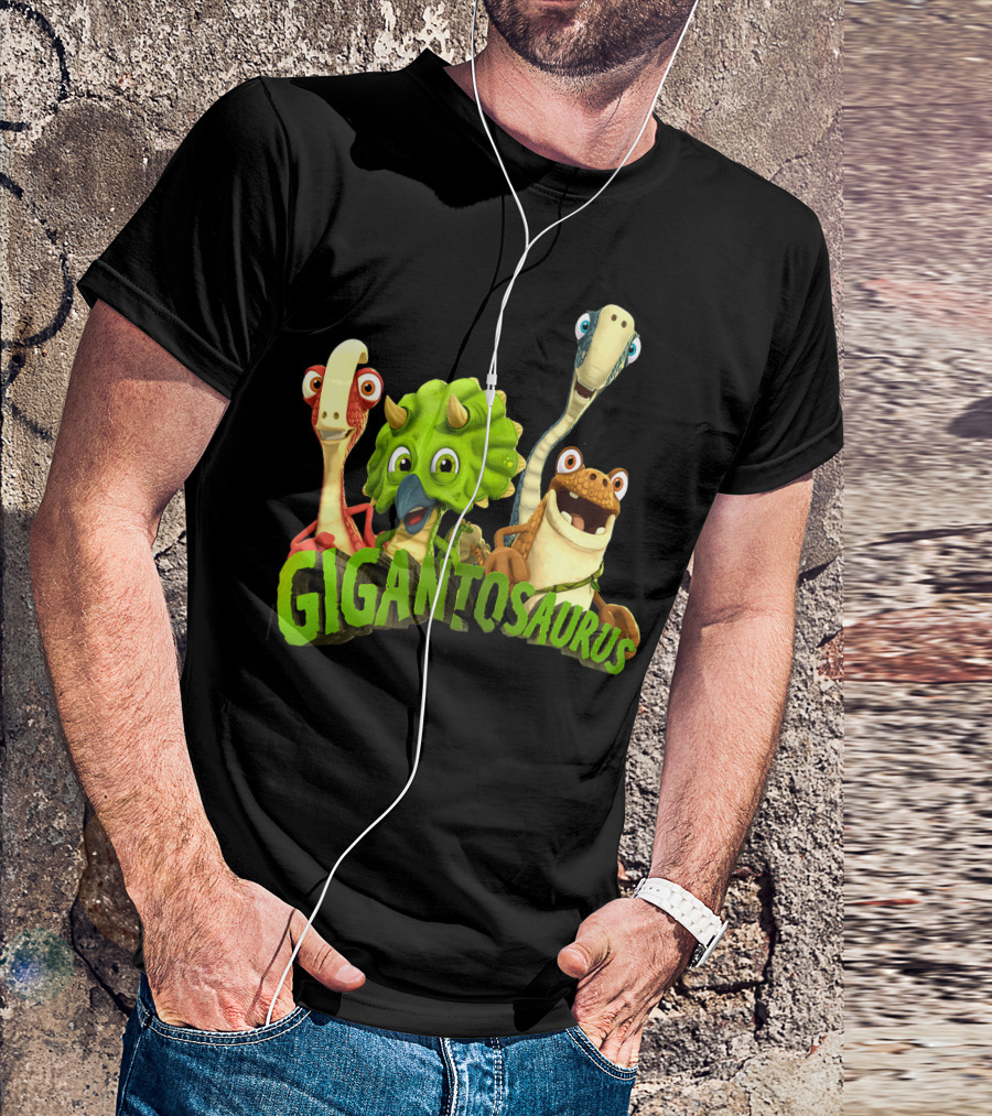Gigantosaurus With Four Smiling Cartoon Dinosaurs T-Shirt