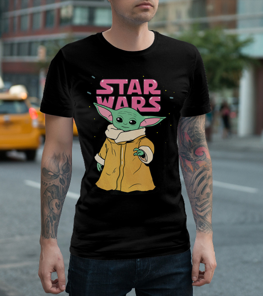 Star Wars The Mandalorian The Child Pink Bubble Letters Grogu Cute T-Shirt