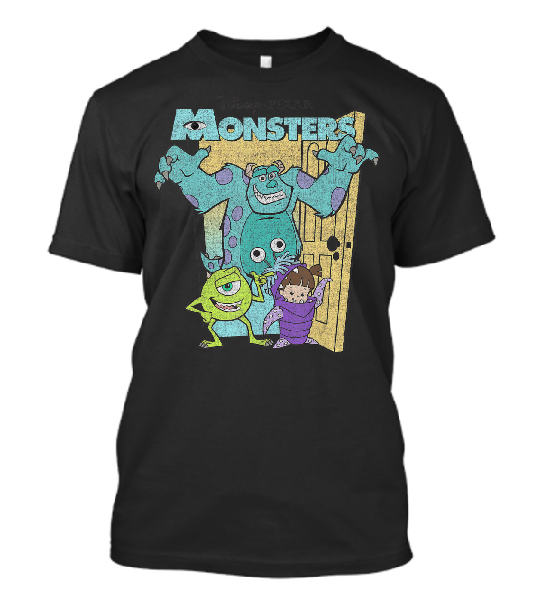 Disney Pixar Monsters Inc Mike Sully Boo Group Door Adventure T-Shirt