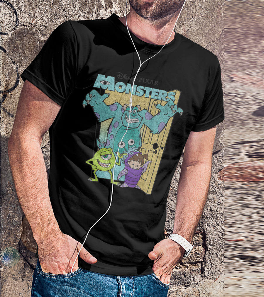Disney Pixar Monsters Inc Mike Sully Boo Group Door Adventure T-Shirt