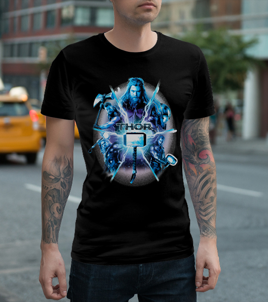 Thor Marvel Avengers Endgame Mashup with Mjolnir and Stormbreaker T-Shirt