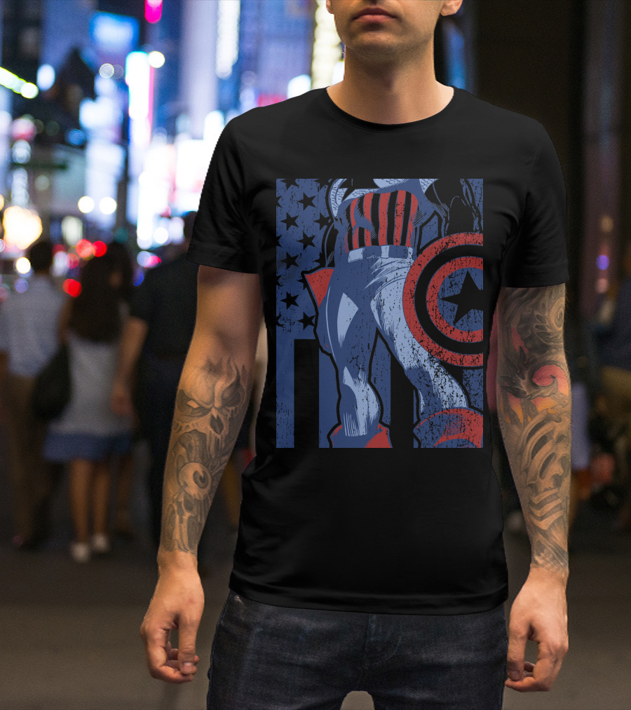 Marvel Captain America Vintage Flag 1941 Stars Stripes Shield T-Shirt