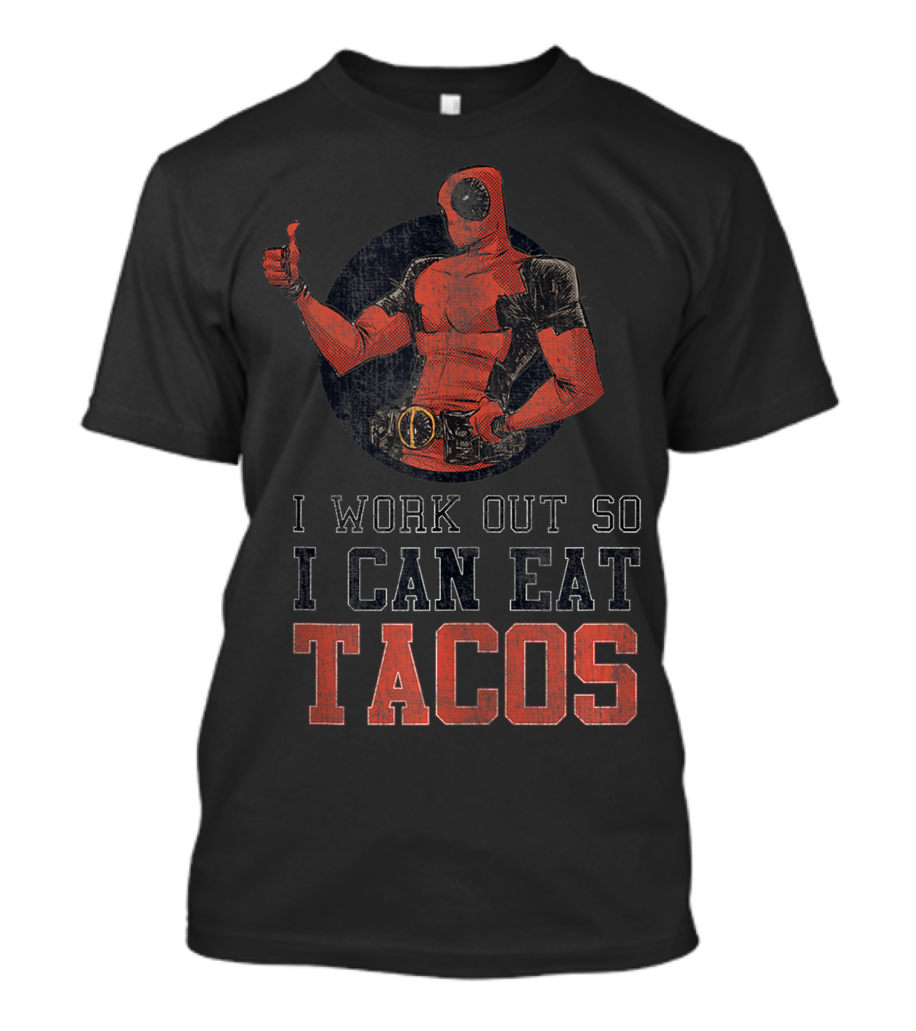 Marvel Deadpool I Work Out So I Can Eat Tacos Thumbs Up T-Shirt