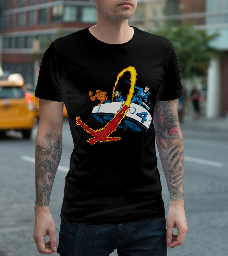 Marvel Fantastic Four Fantasticar Adventures with Human Torch Thing Invisible Woman Mister Fantastic T-Shirt