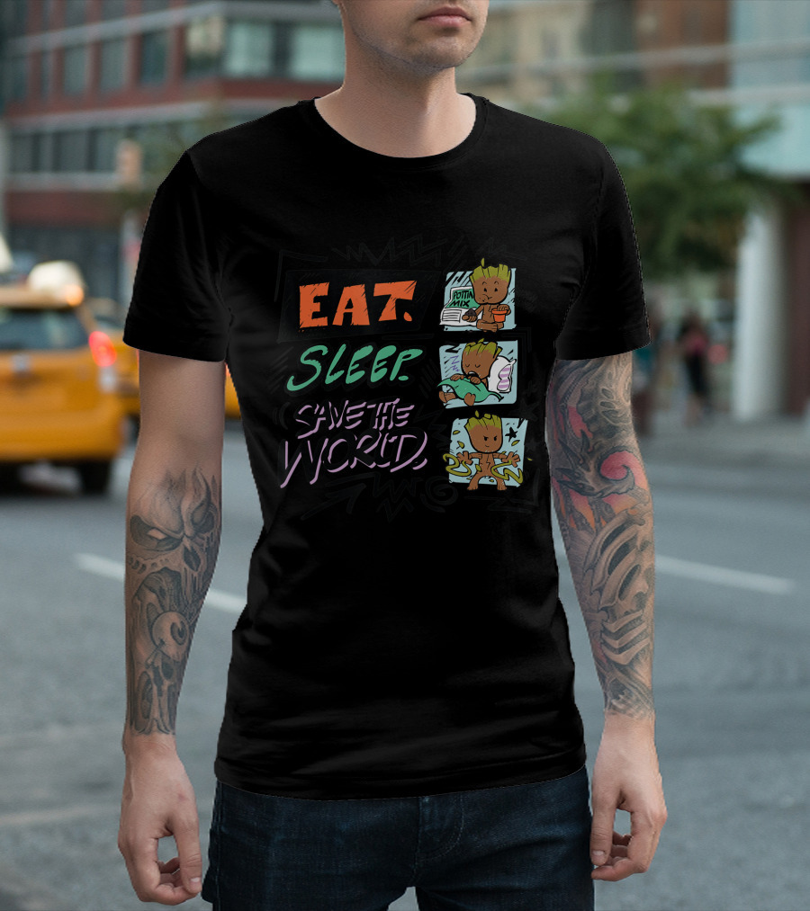Eat Sleep Save The World Marvel Groot Potion Mix T-Shirt