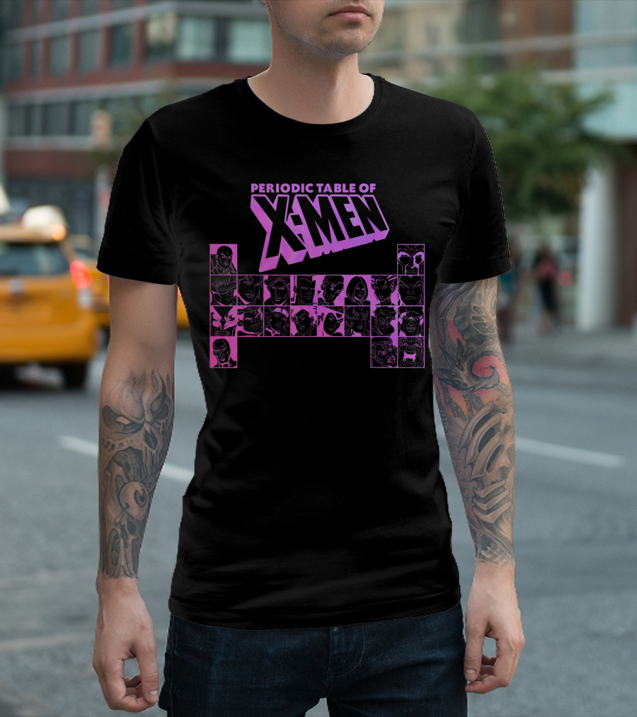 Periodic Table Of X-Men Characters Neon Group Shot Marvel T-Shirt