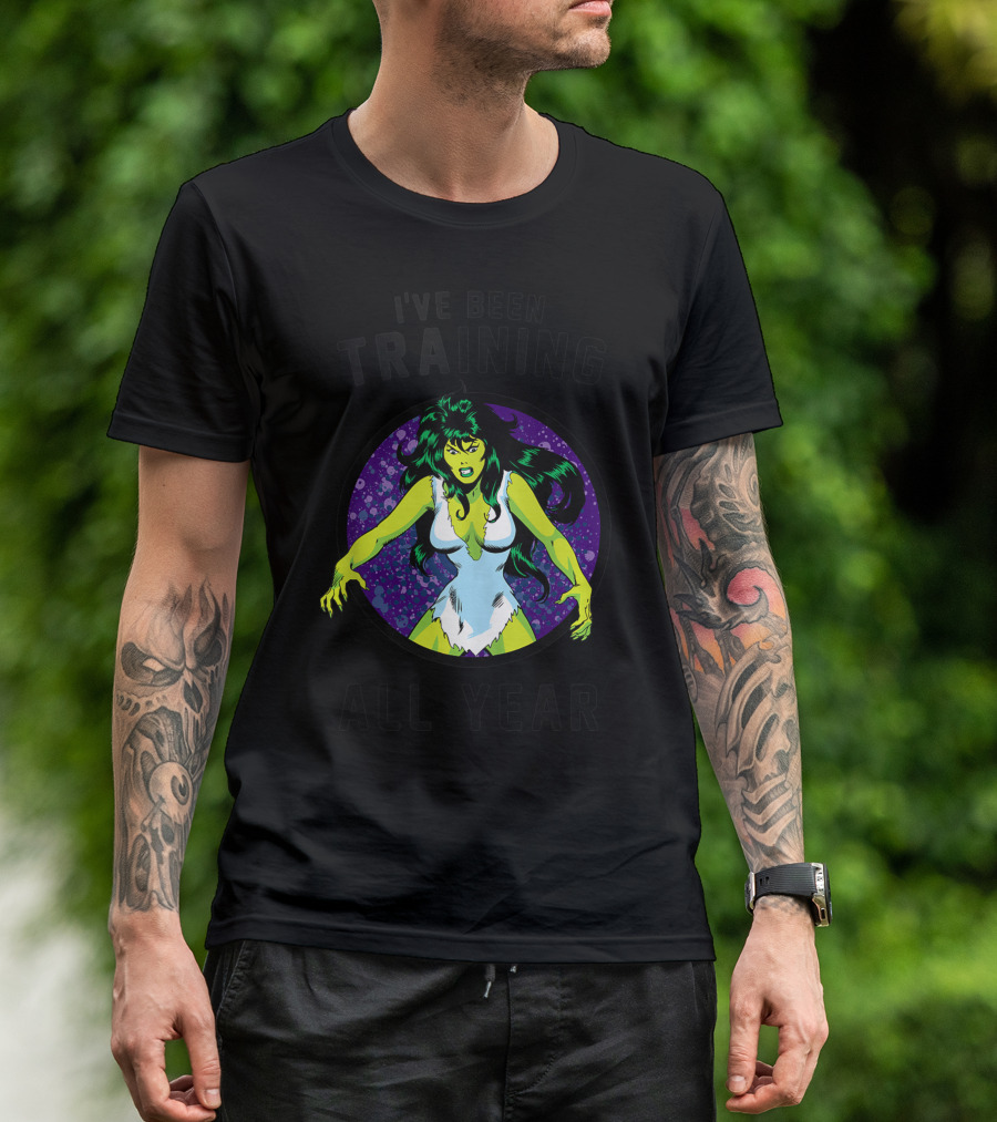 Marvel She Hulk I've Been Training All Year Green Superhero Strength Comic T-Shirt
