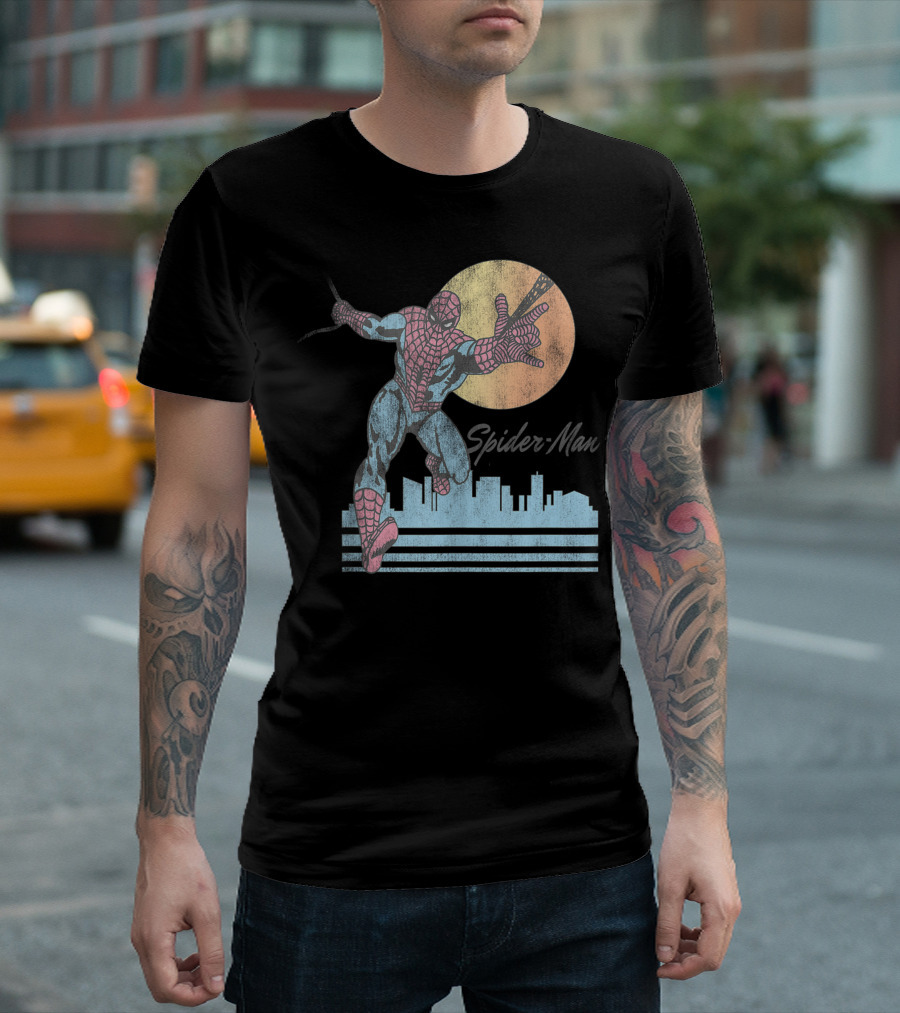 Marvel Spider Man Sunset City Swing Iconic T-Shirt