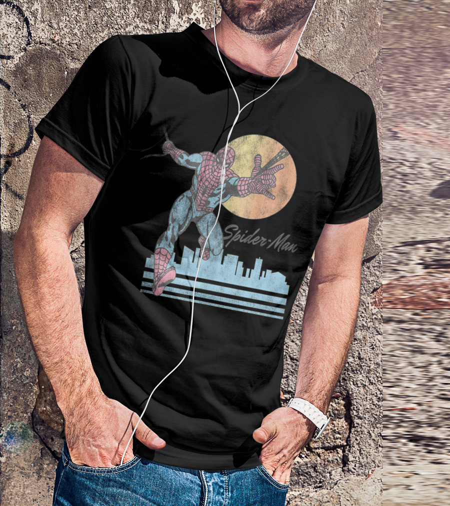 Marvel Spider Man Sunset City Swing Iconic T-Shirt