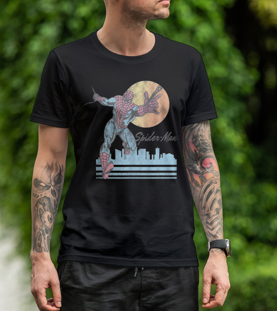 Marvel Spider Man Sunset City Swing Iconic T-Shirt