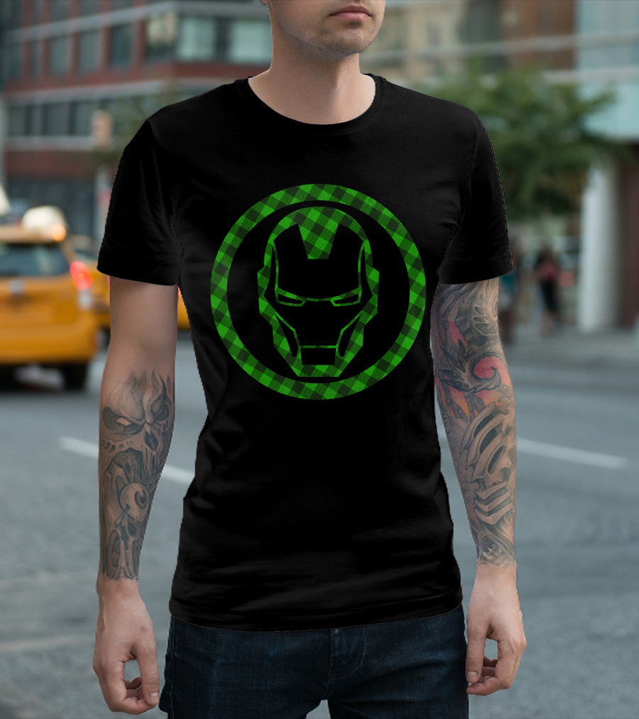 Marvel St Patricks Day Iron Man Green Plaid T-Shirt
