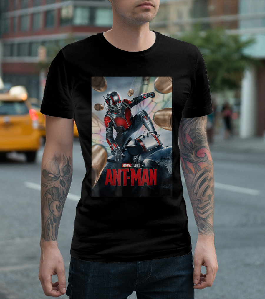 Marvel Studios Ant Man Movie Action Scene with Bullets and Wings T-Shirt