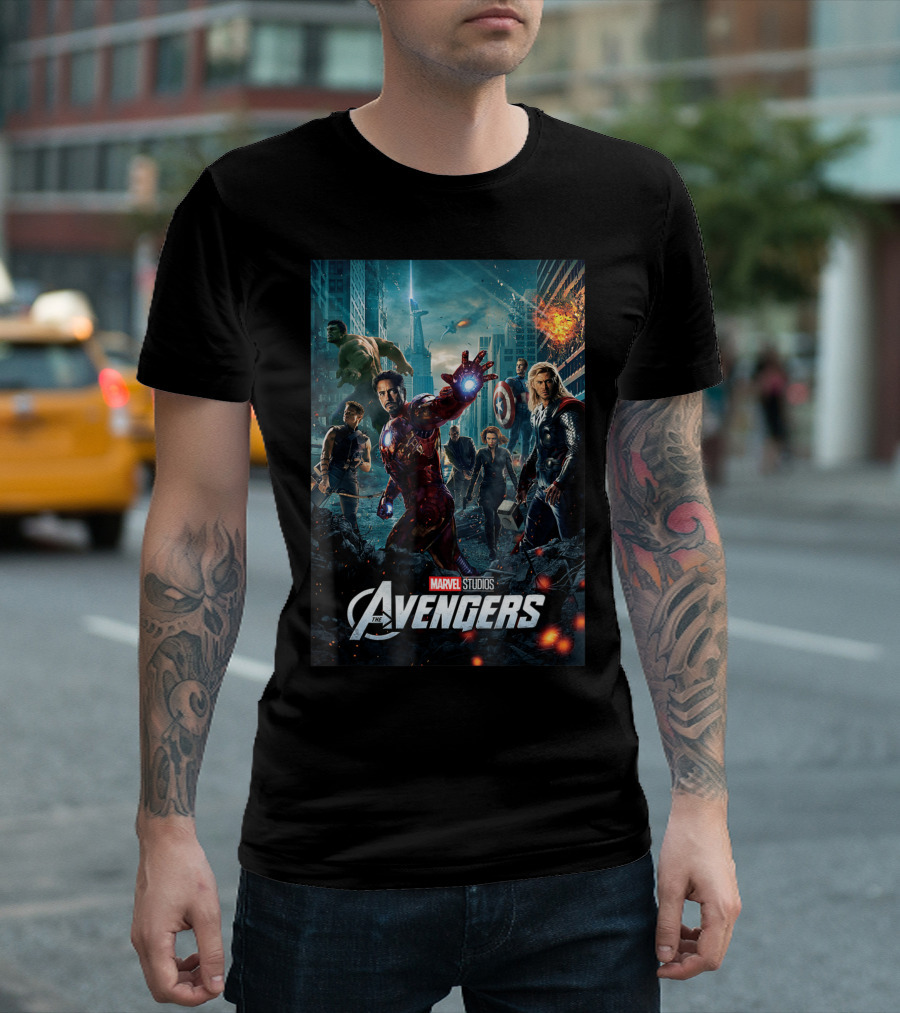 Marvel Studios The Avengers Movie Poster Iron Man Thor Hulk Captain America Black Widow Hawkeye T-Shirt