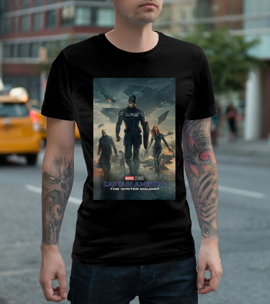 Marvel Studios Captain America The Winter Soldier Heroic Team Scene T-Shirt