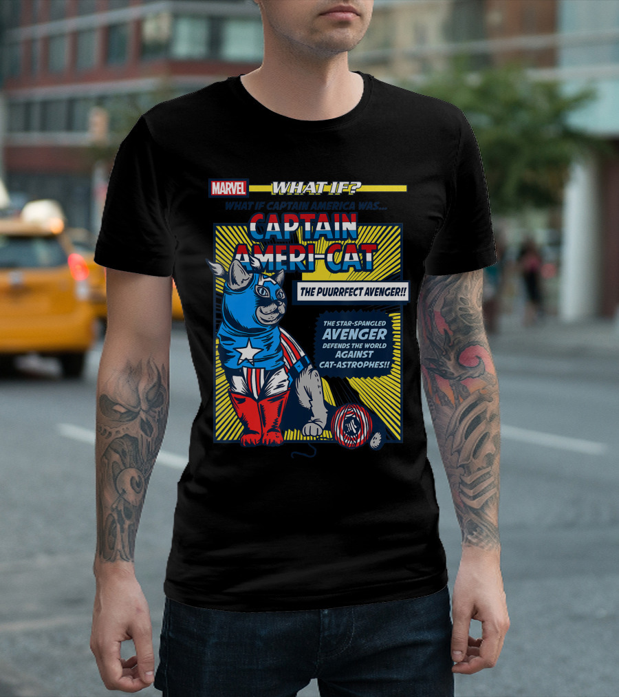Marvel What If Captain America Was Captain Ameri-Cat The Puurrrfect Avenger Defends the World Against Cat-Astrophes T-Shirt