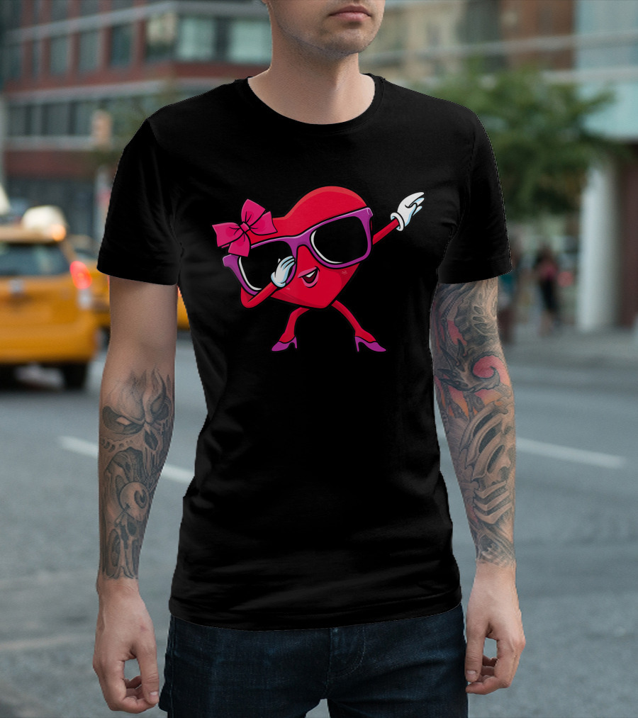 Dabbing Heart Girl Valentine Dab Love Valentines Day Girls Fun Cartoon T-Shirt