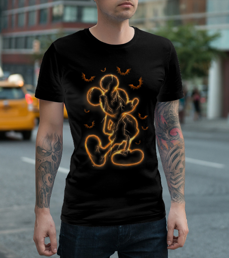 Disney Halloween Mickey Mouse Neon Lightning Bats T-Shirt