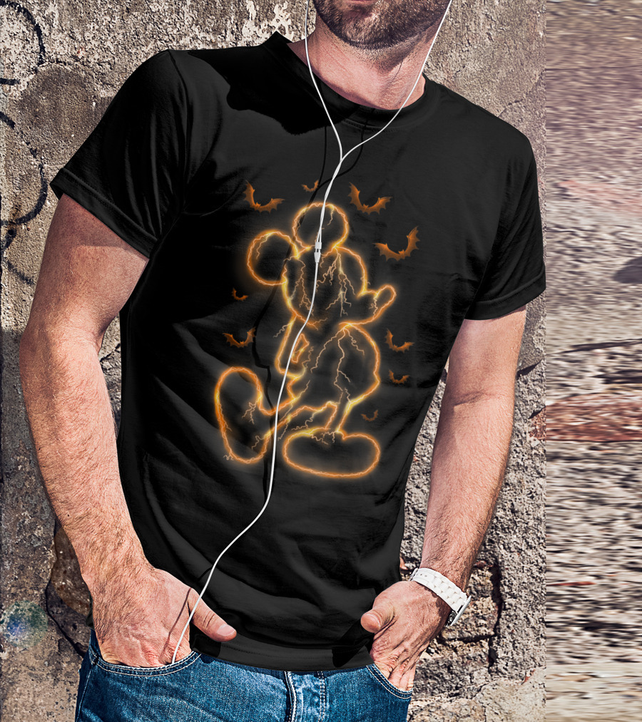 Disney Halloween Mickey Mouse Neon Lightning Bats T-Shirt