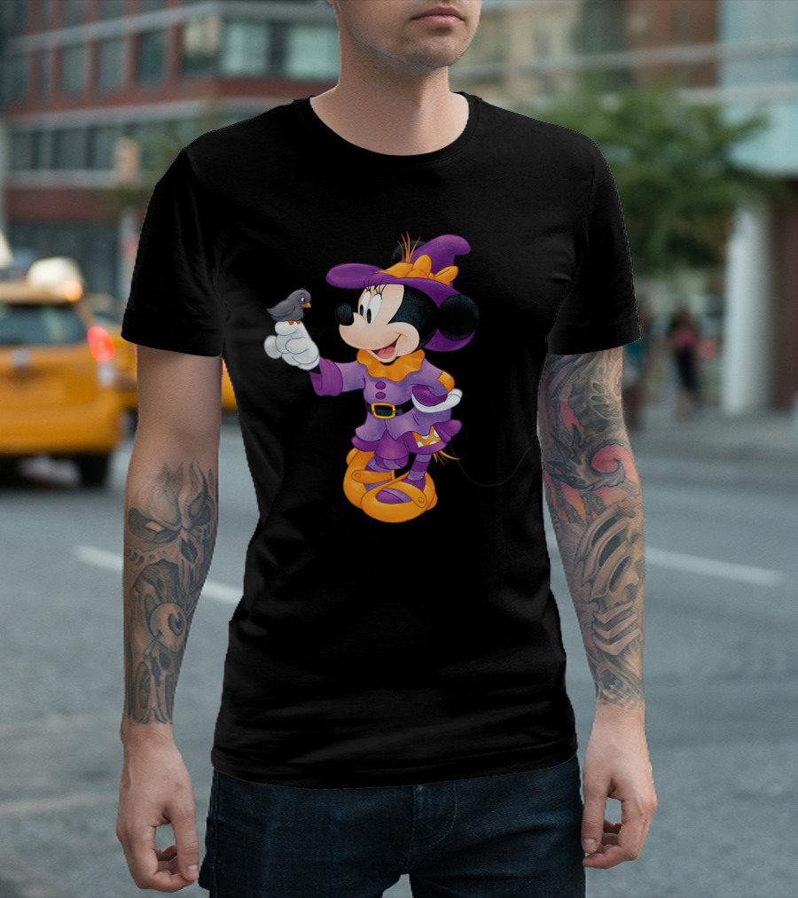 Disney Halloween Minnie Mouse In Witch Costume With Bird T-Shirt