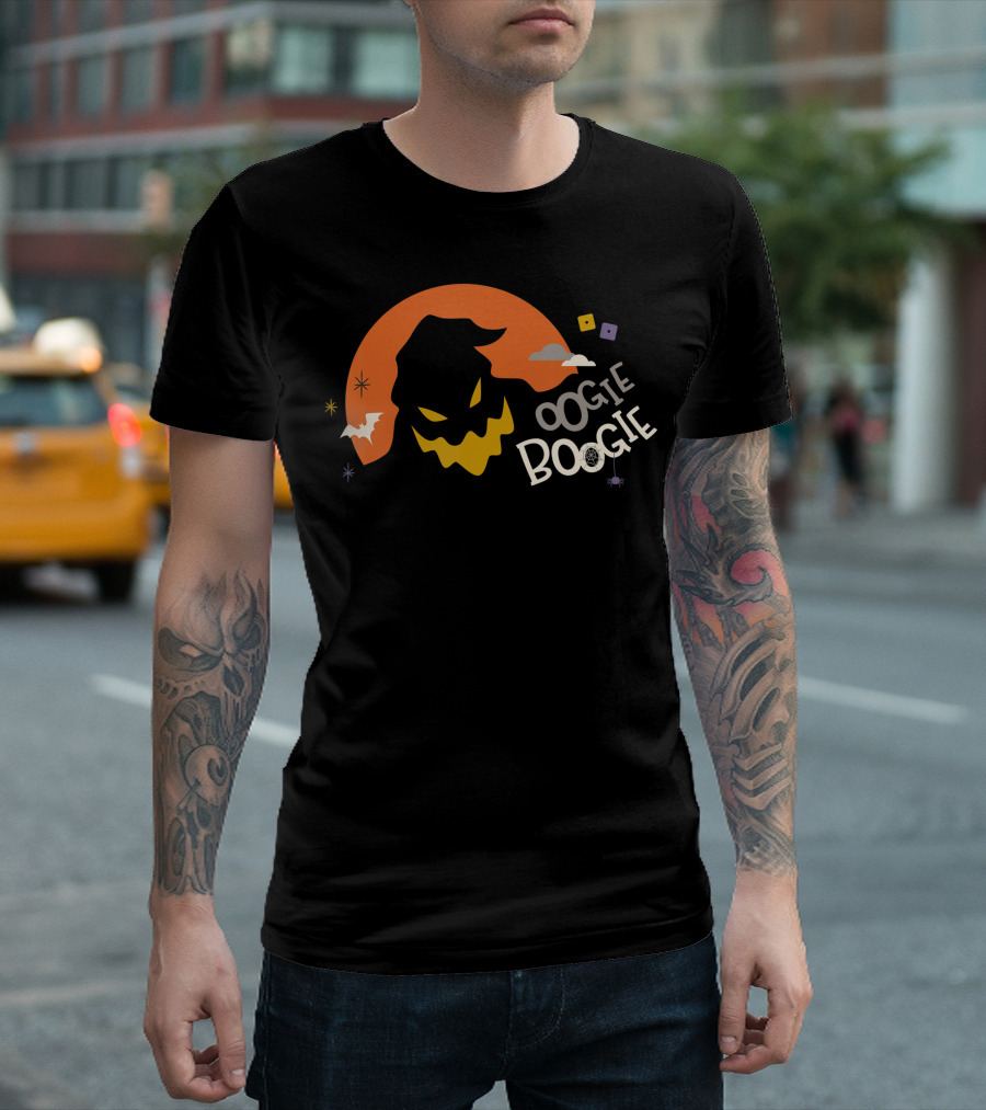 Disney Halloween Oogie Boogie Nightmare Before Christmas Silhouette Moon Bats Clouds T-Shirt