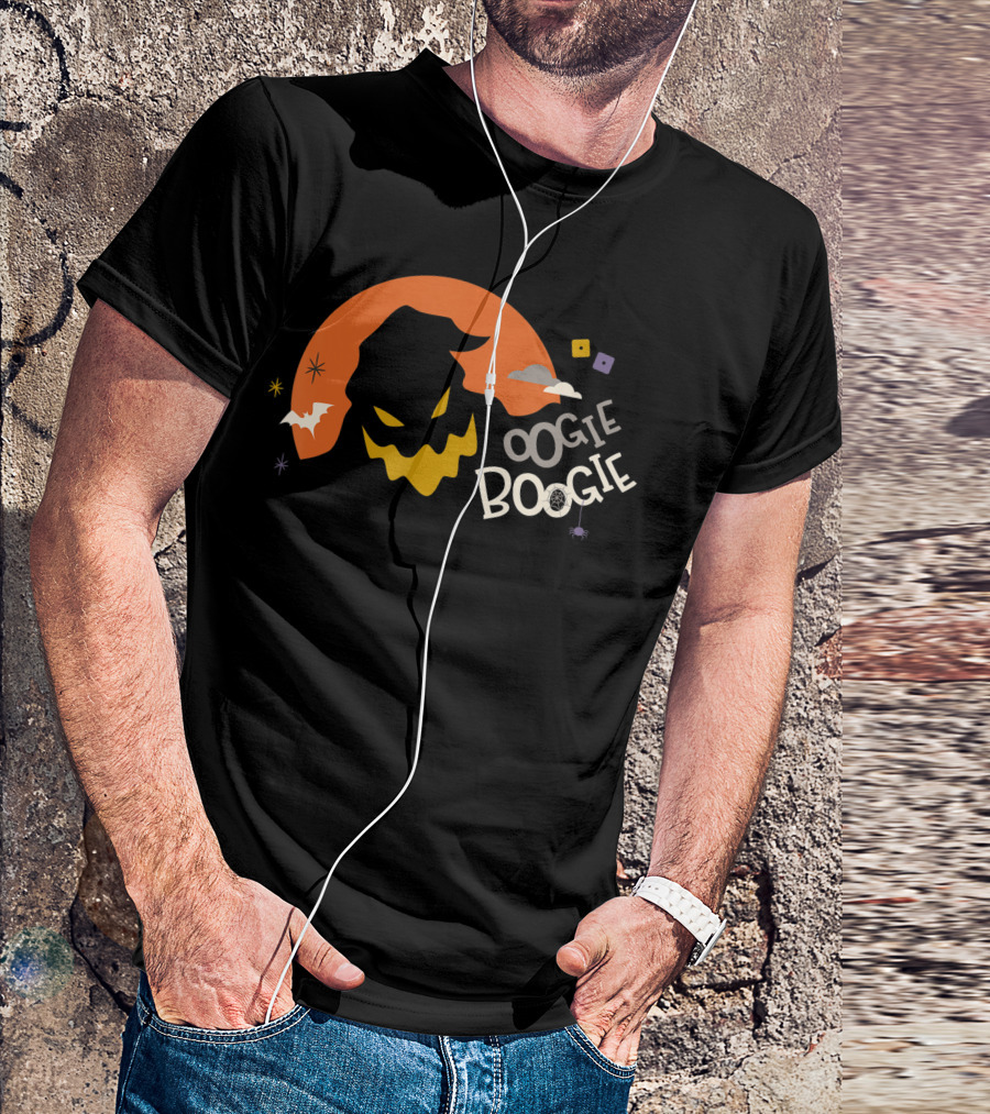 Disney Halloween Oogie Boogie Nightmare Before Christmas Silhouette Moon Bats Clouds T-Shirt