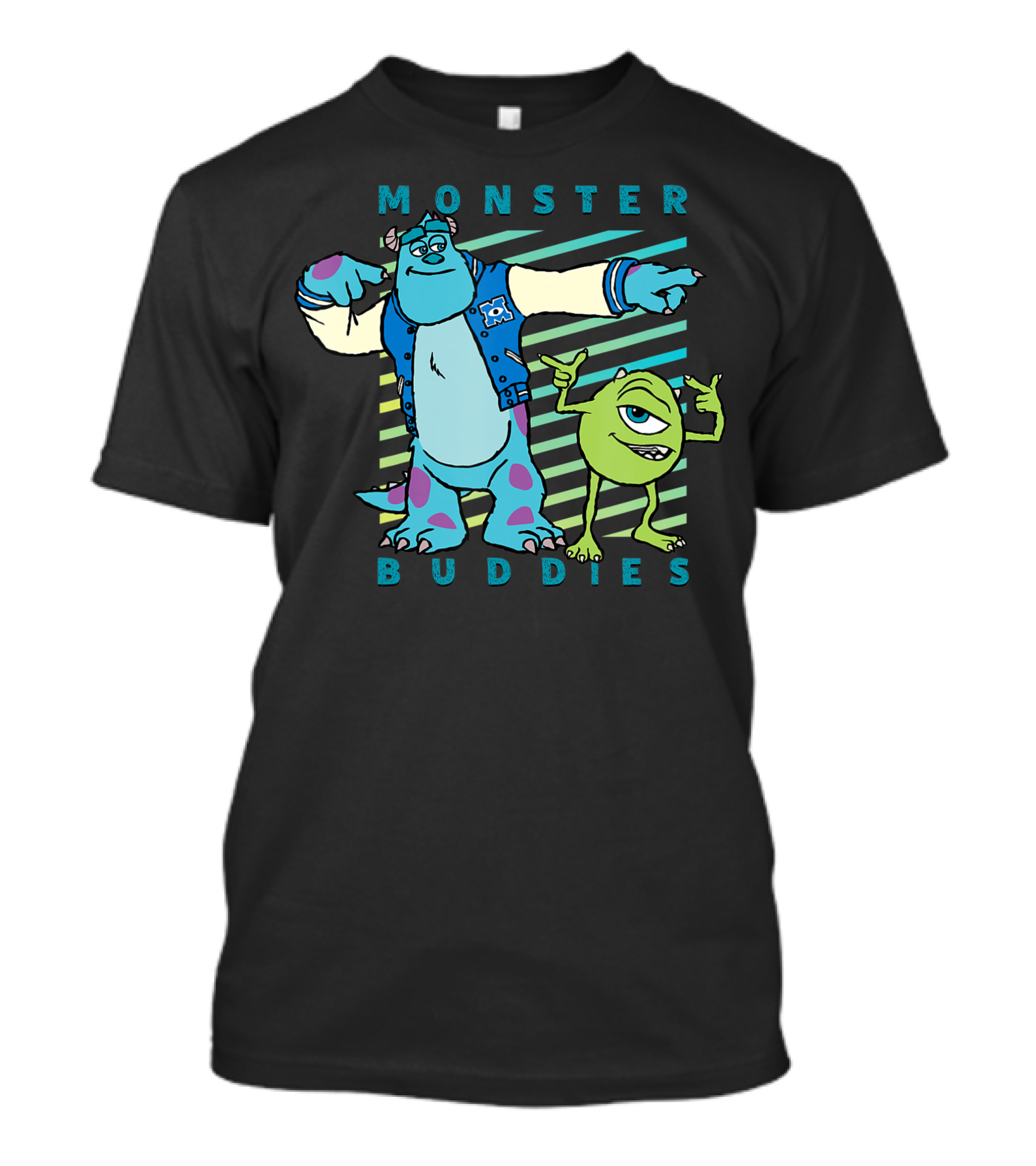 Disney Pixar Sulley And Mike Wazowski Monster Buddies Graphic With Stripes T-Shirt