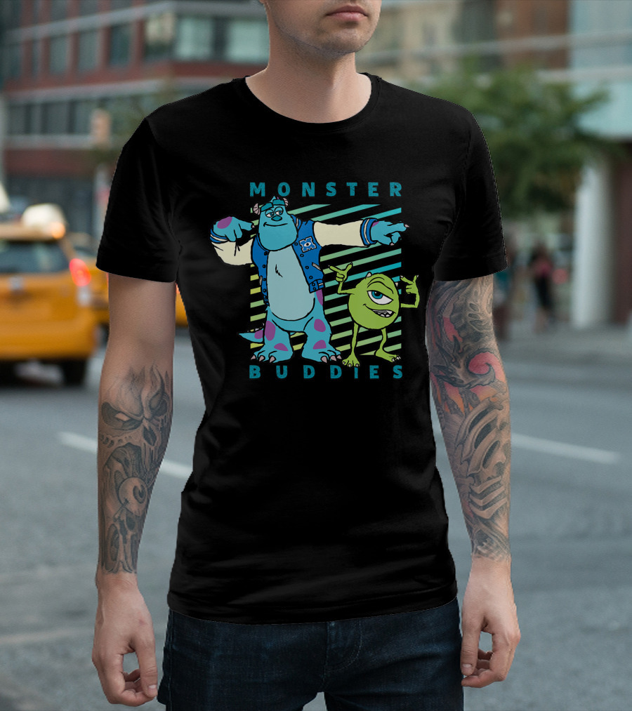 Disney Pixar Sulley And Mike Wazowski Monster Buddies Graphic With Stripes T-Shirt