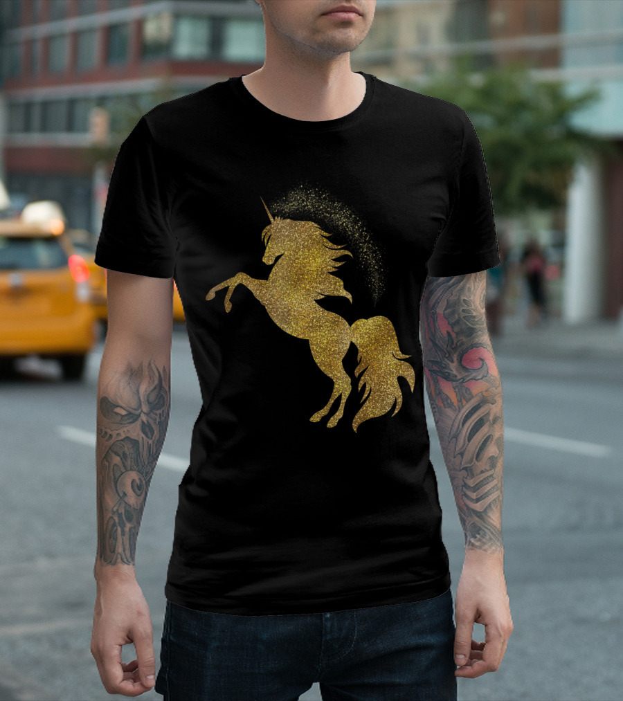 Golden Glitter Beautiful Unicorn Gold T-Shirt