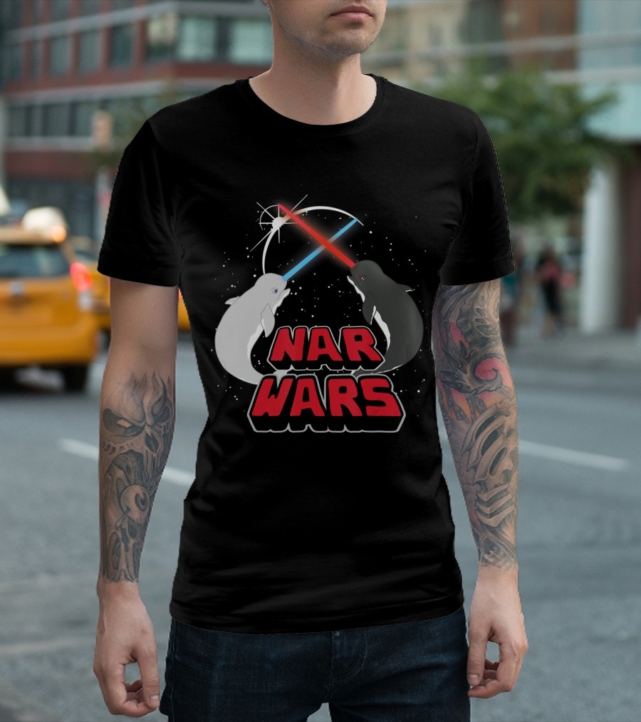 Nar Wars Narwhals Lover Lightsaber Battle Parody Stars T-Shirt