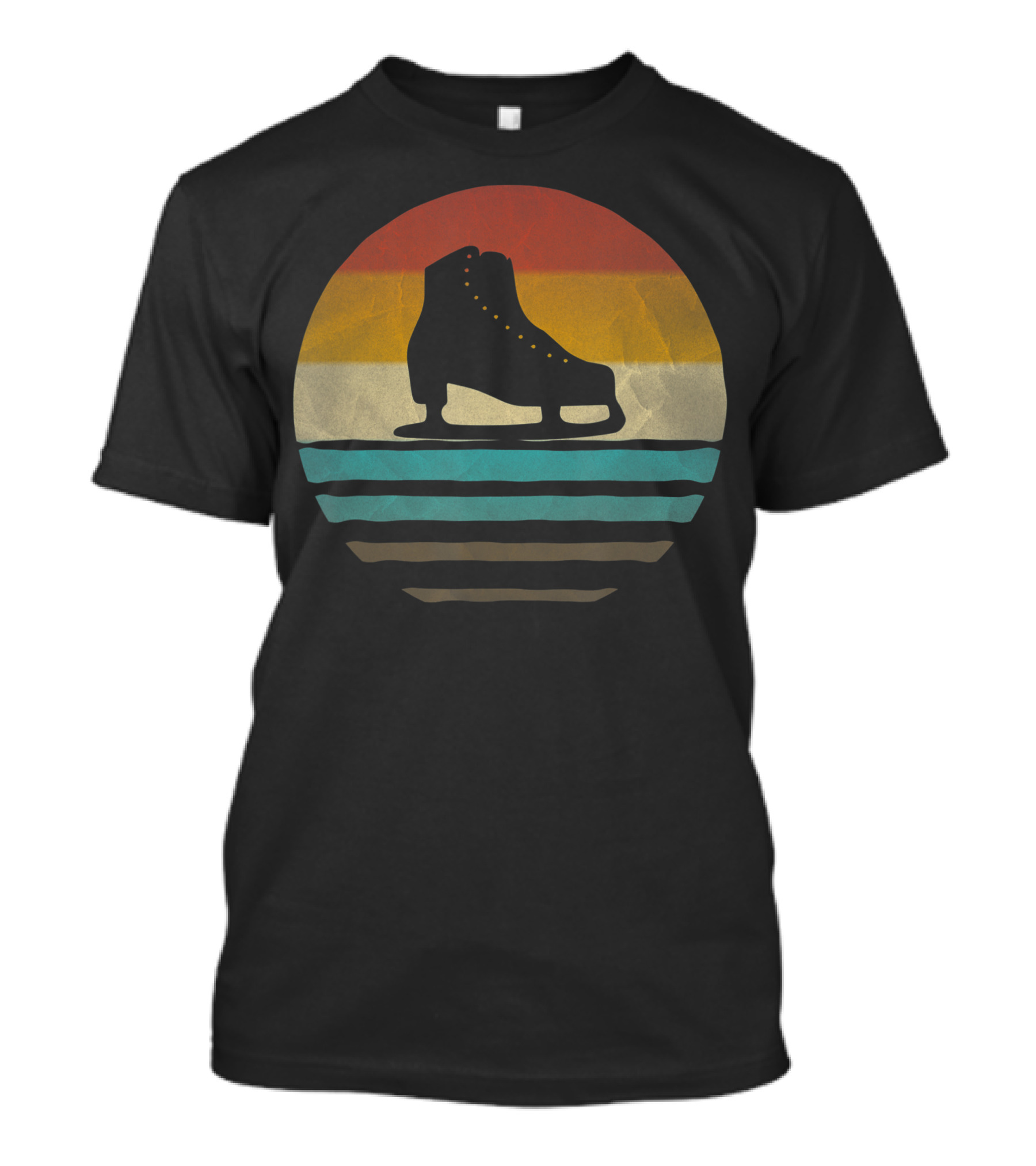 Retro Vintage Ice Skating Silhouette With Striped Sunset Background T-Shirt