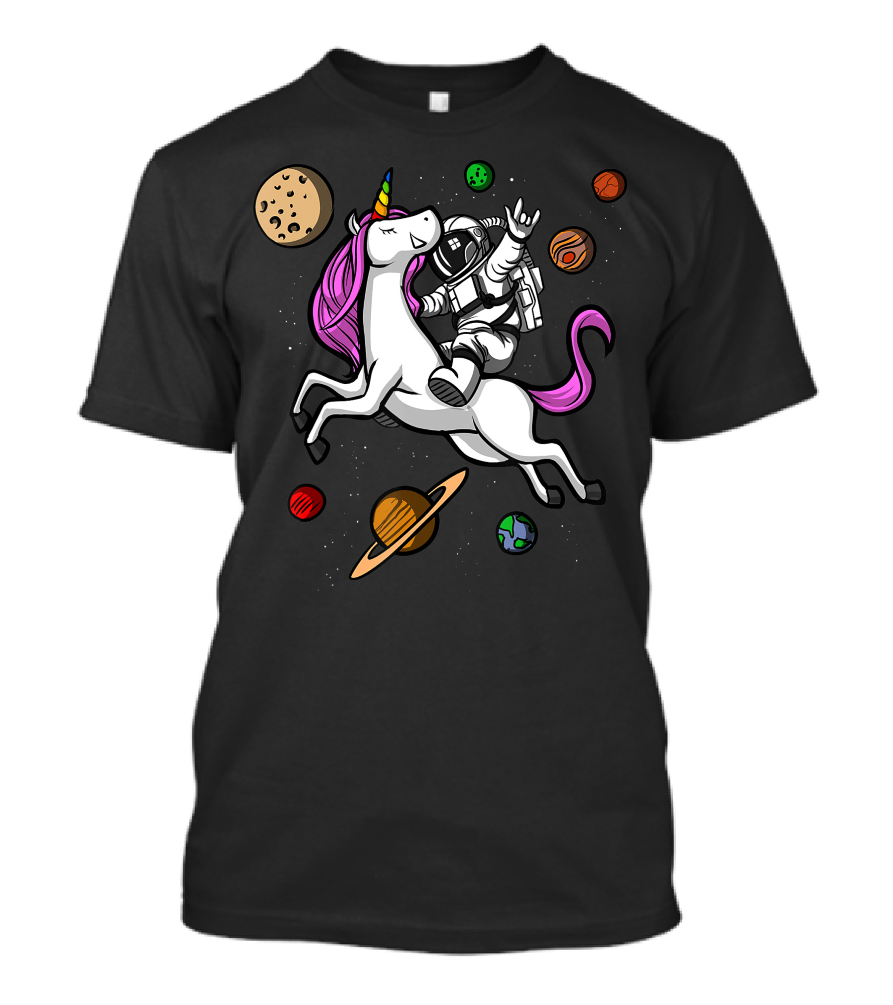 Space Astronaut Riding Unicorn With Cosmic Planets T-Shirt