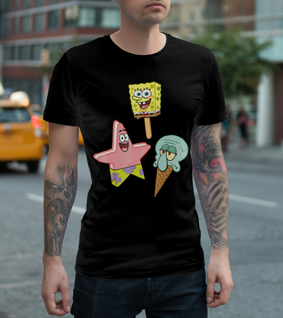 SpongeBob SquarePants Patrick Star Squidward Ice Cream Popsicle Characters T-Shirt