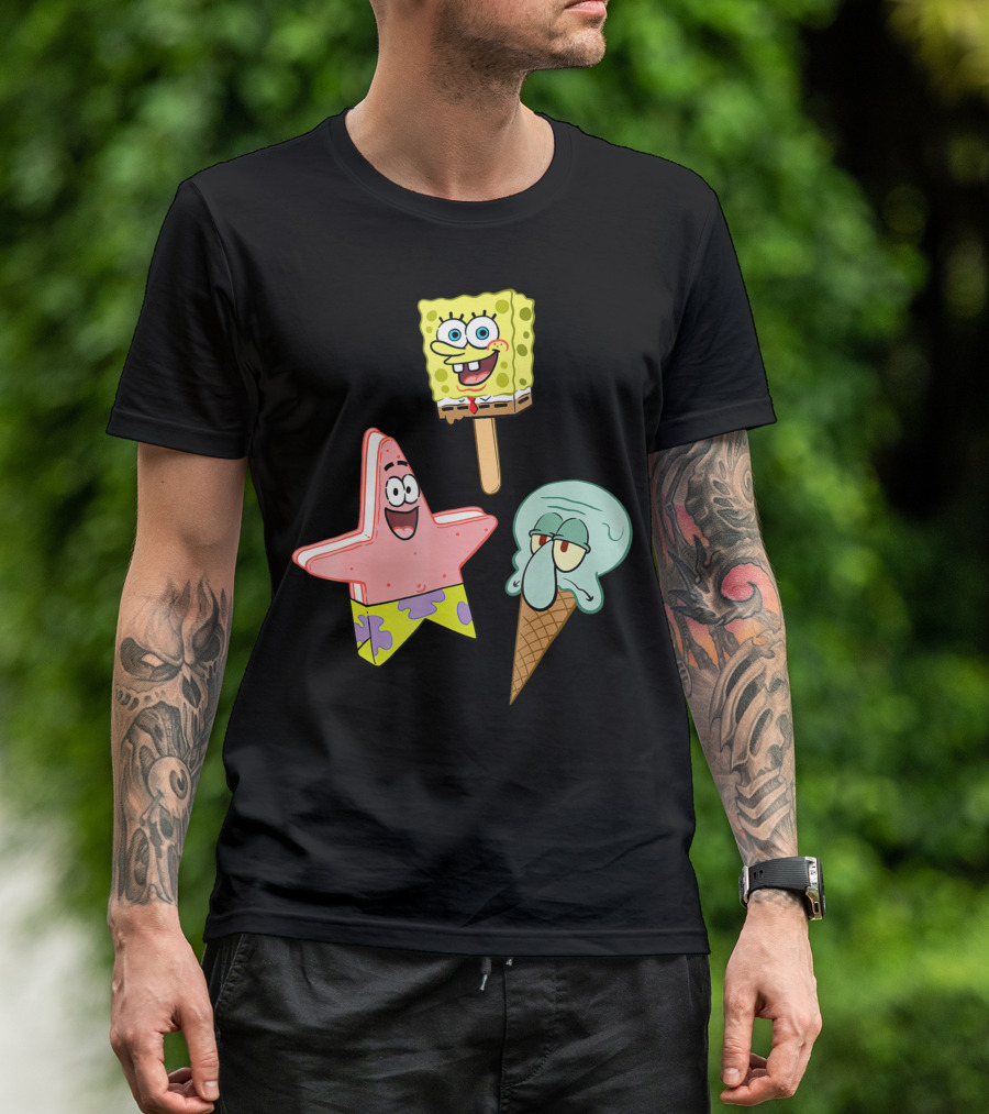SpongeBob SquarePants Patrick Star Squidward Ice Cream Popsicle Characters T-Shirt