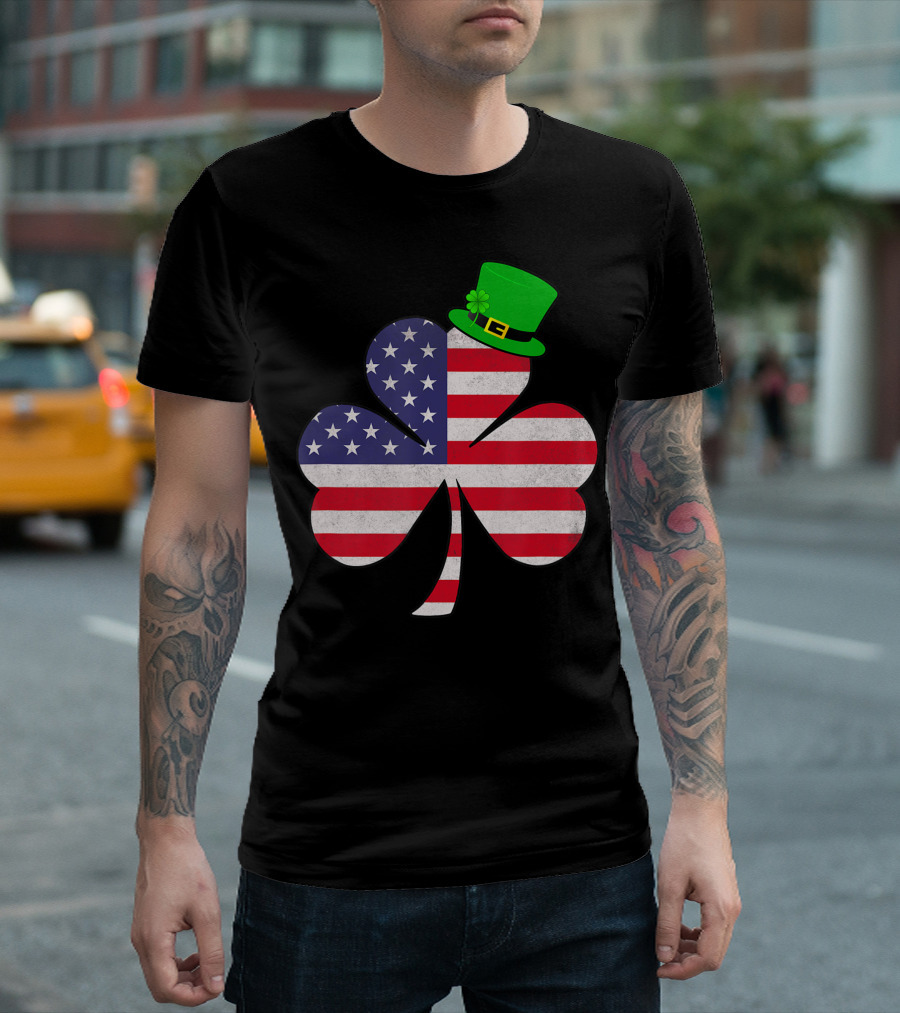 St Patricks Day Irish American Flag Leprechaun Hat Shamrock T-Shirt