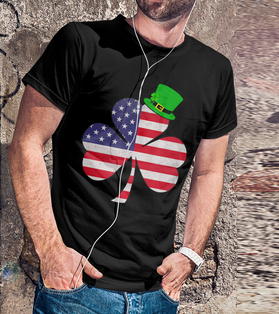 St Patricks Day Irish American Flag Leprechaun Hat Shamrock T-Shirt