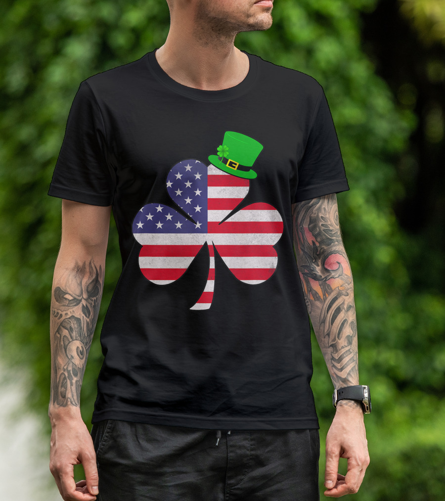 St Patricks Day Irish American Flag Leprechaun Hat Shamrock T-Shirt