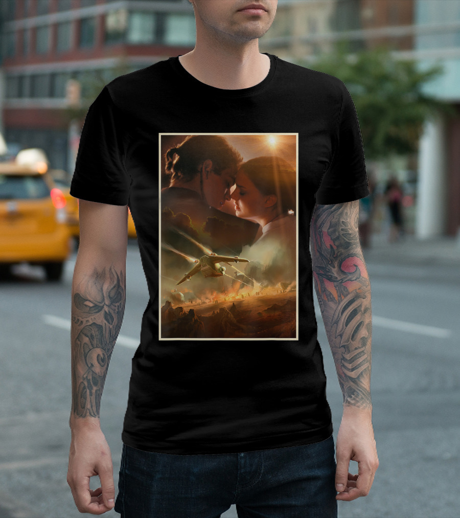 Star Wars Attack Of The Clones Anakin Amidala Romance and Battle Scene T-Shirt