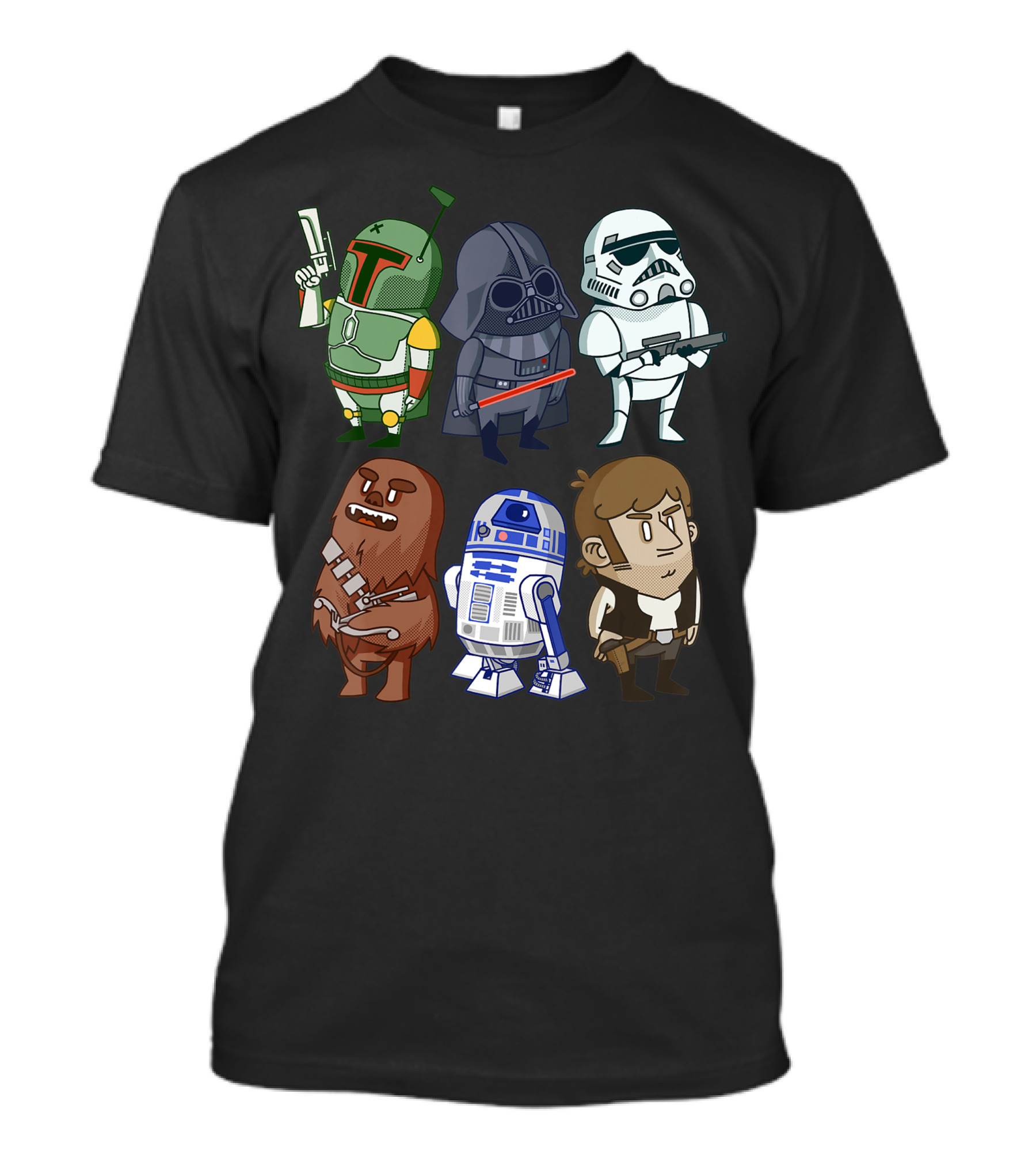 Star Wars Character Doodles Boba Fett Darth Vader Stormtrooper Chewbacca R2-D2 Han Solo T-Shirt