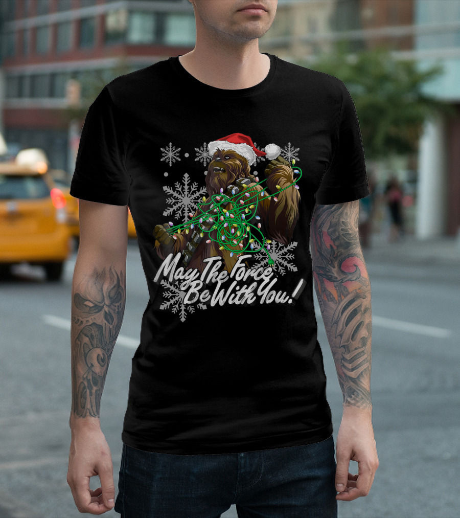 Star Wars Christmas Chewbacca Tangled Lights May The Force Be With You T-Shirt