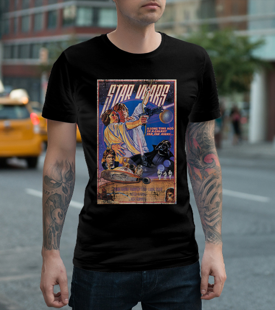 Star Wars A Long Time Ago in a Galaxy Far Far Away Vintage Movie Poster Classic Mark Hamill Harrison Ford Carrie Fisher T-Shirt