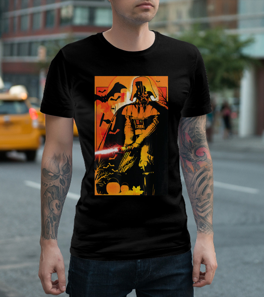 Star Wars Darth Vader Halloween Scary Night with Bats and Pumpkin 9R T-Shirt