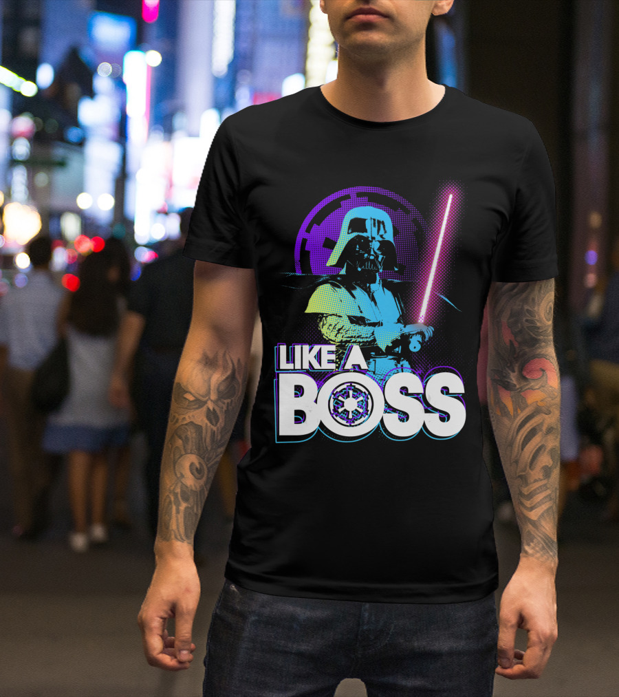 Star Wars Darth Vader Like A Boss Imperial Logo Lightsaber Neon T-Shirt