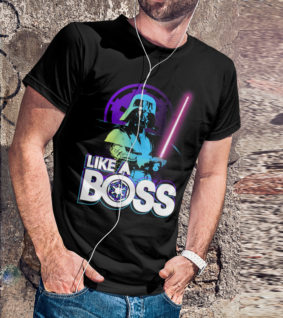 Star Wars Darth Vader Like A Boss Imperial Logo Lightsaber Neon T-Shirt