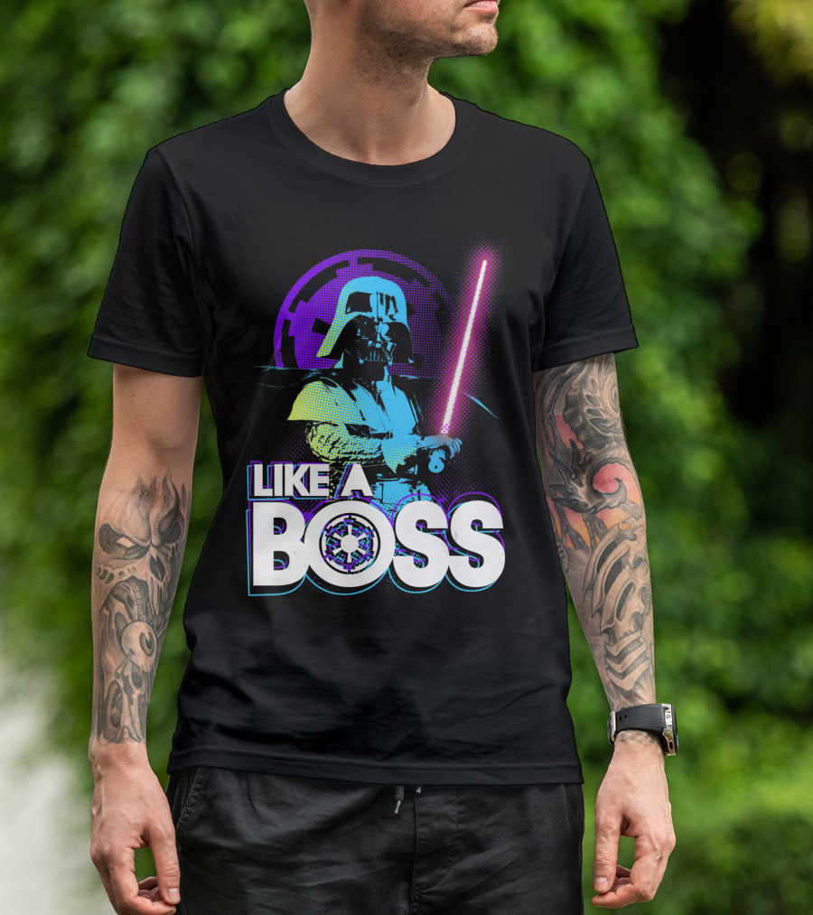 Star Wars Darth Vader Like A Boss Imperial Logo Lightsaber Neon T-Shirt