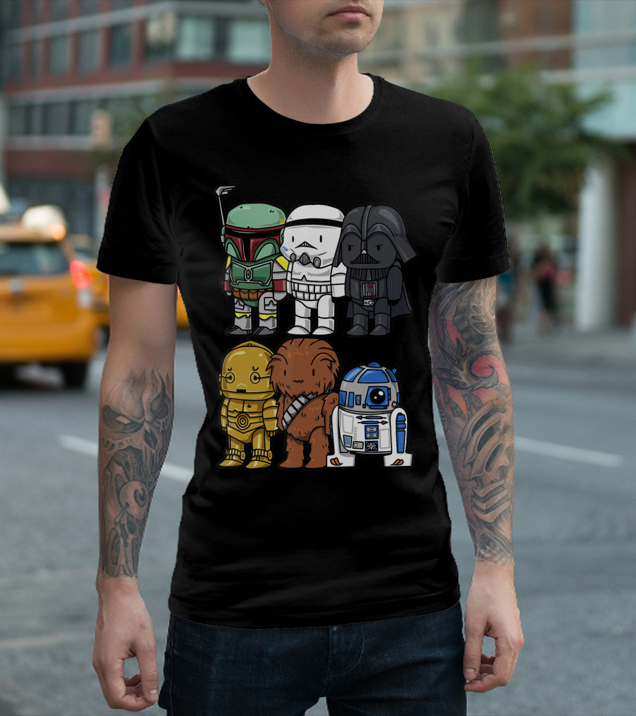 Star Wars Boba Trooper Vader Chewie C3PO R2D2 Chibi T-Shirt