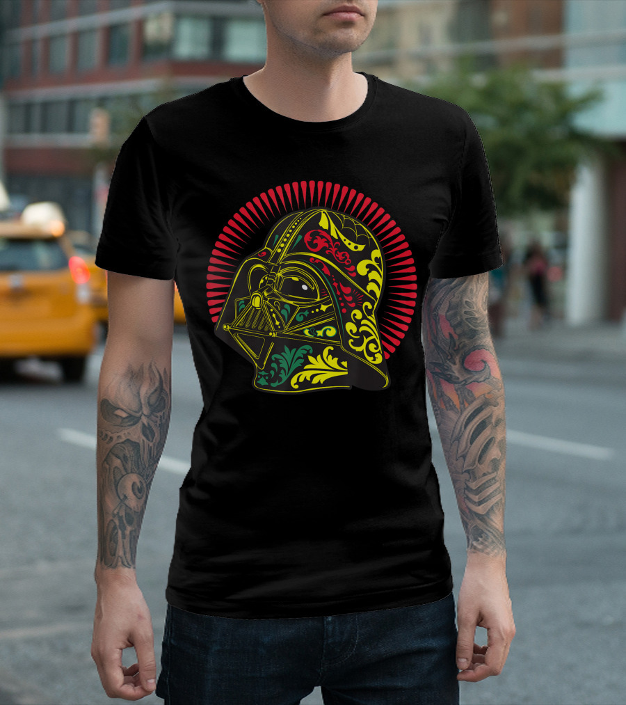 Star Wars Darth Vader Sugar Skull Helmet with Colorful Floral T-Shirt