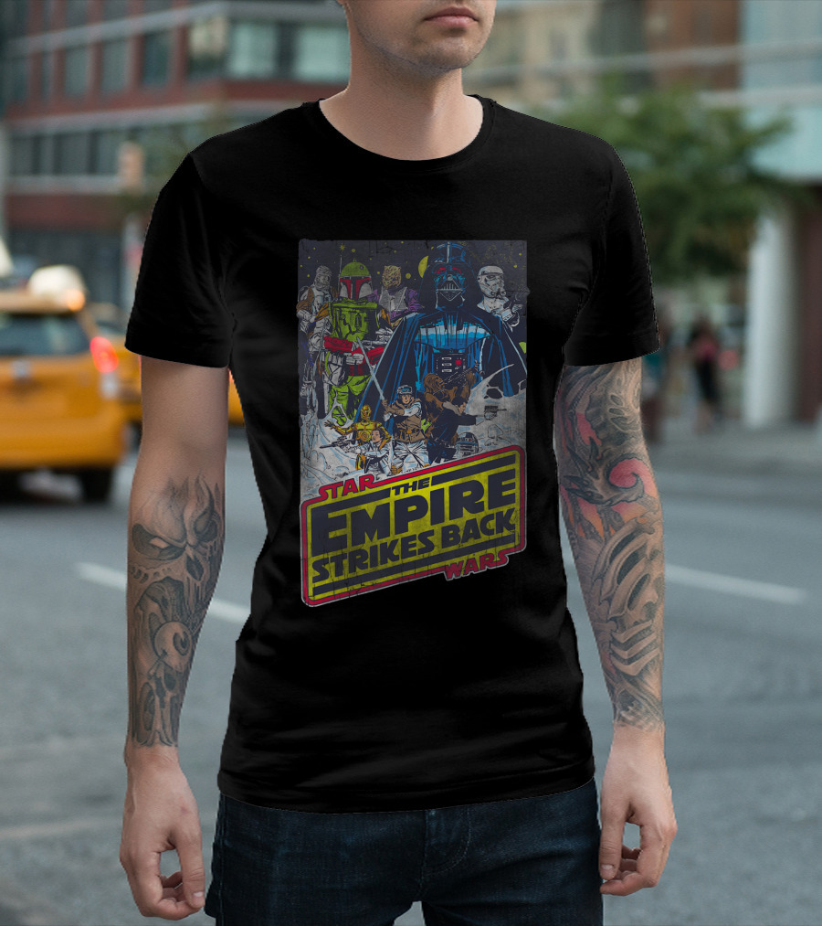 Star Wars The Empire Strikes Back Darth Vader Boba Fett Stormtroopers Vintage Scene T-Shirt