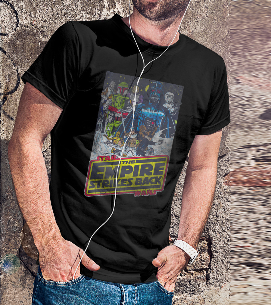 Star Wars The Empire Strikes Back Darth Vader Boba Fett Stormtroopers Vintage Scene T-Shirt