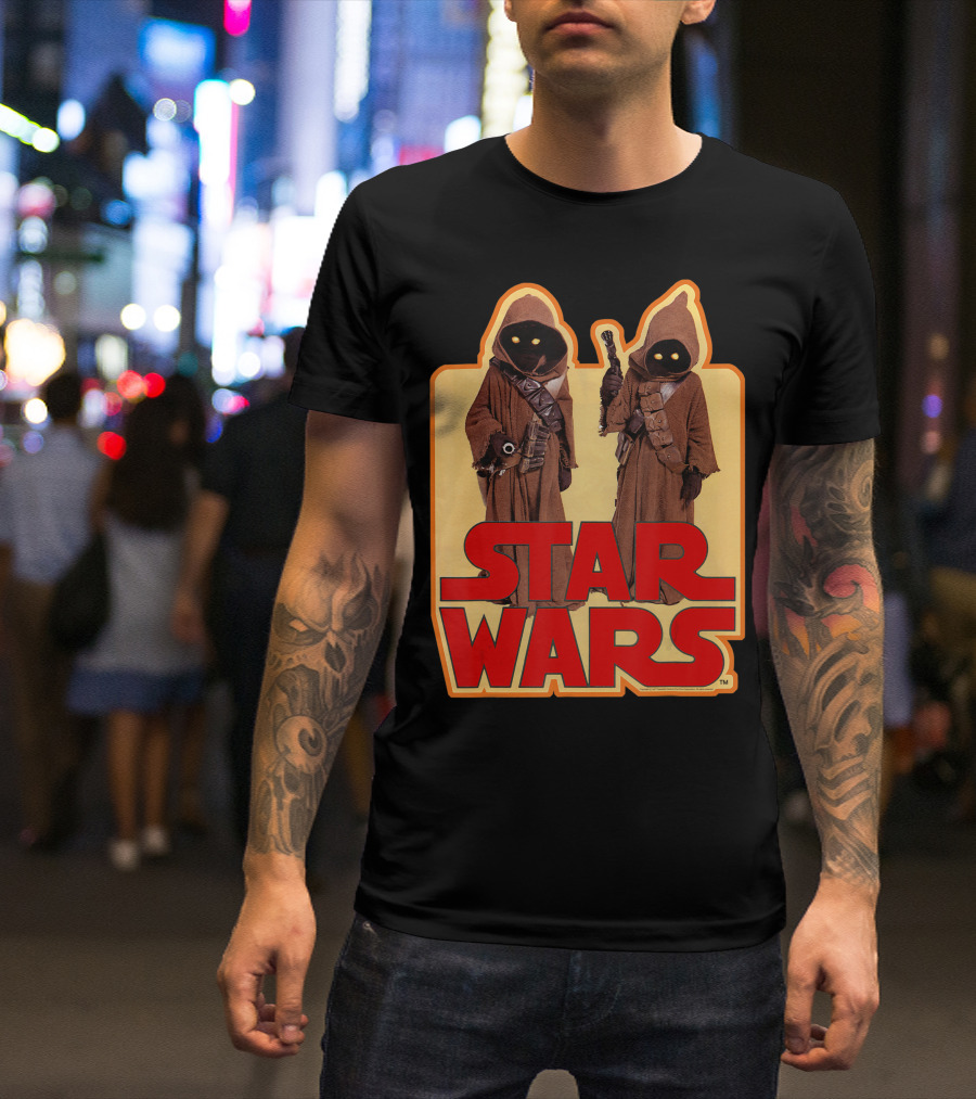Star Wars Jawas Posing Iconic Brown Robes With Yellow Eyes T-Shirt